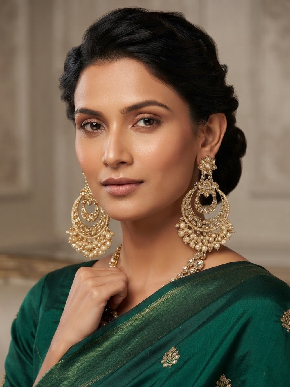 Elegant Gold Pearl Chandbali Earrings - Women Jewelry
